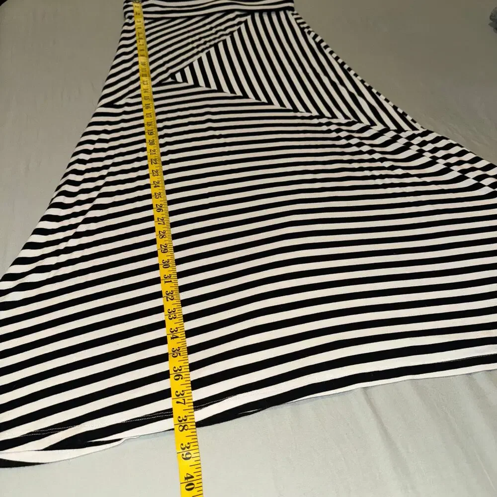 Y2K LBISSE Black White Asymmetric Striped Stretch Maxi Skirt Women's Size‎ Large